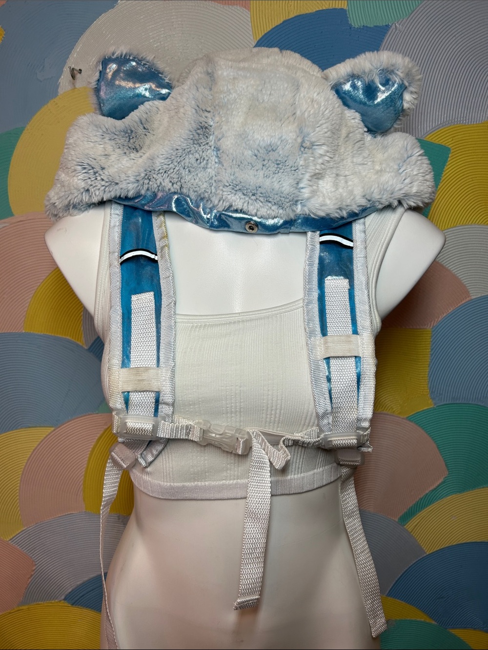Dolls Kill Plush Blue Bear Ear Water Harness Backpack - Soft Faux Fur